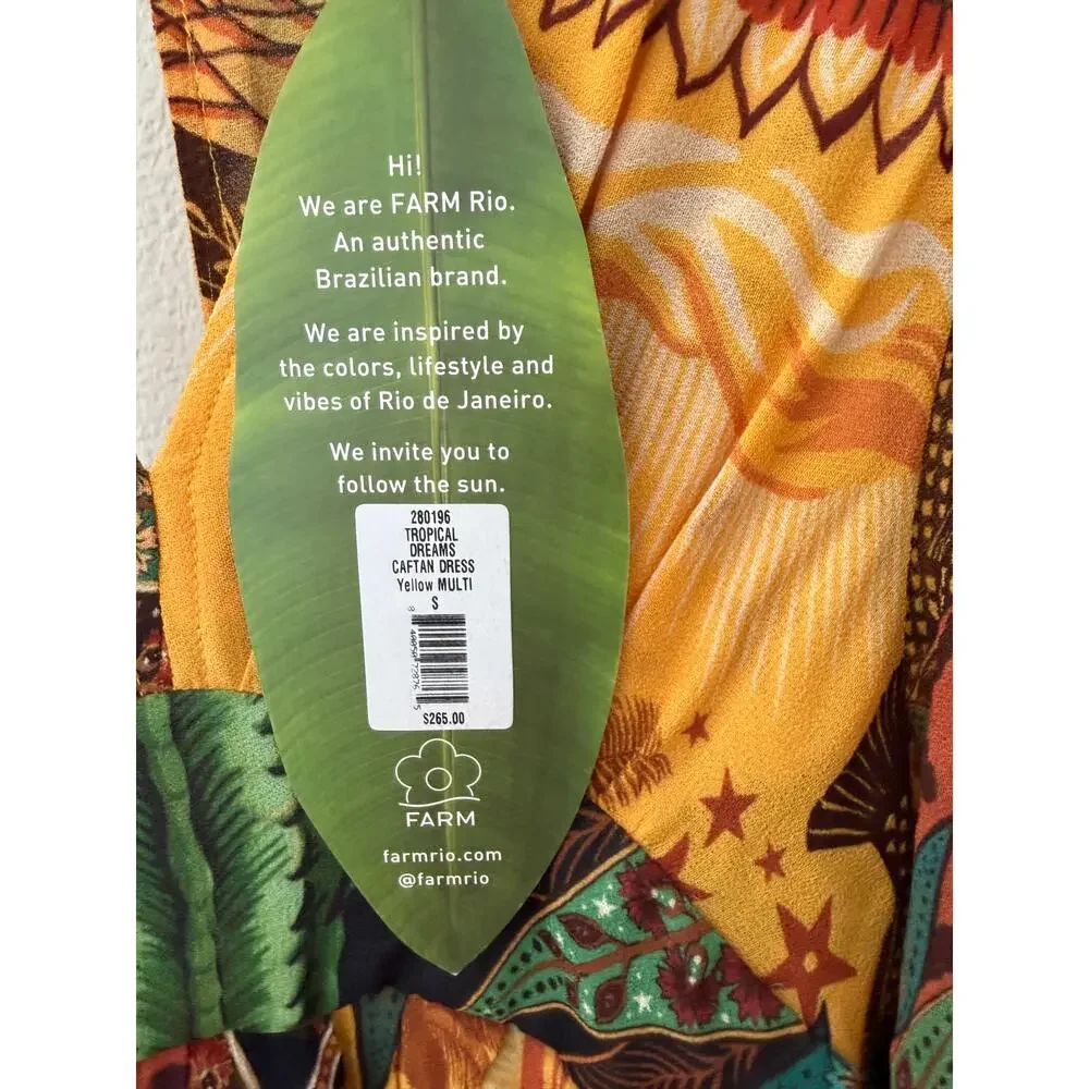 Farm Rio NEW Tropical Dreams Caftan Dress Yellow Size S - Picture 7 of 10